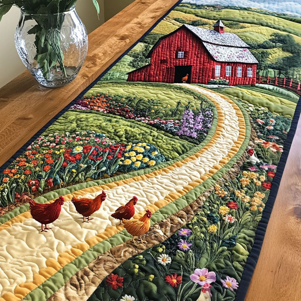 Barn and Chickens Table Runner