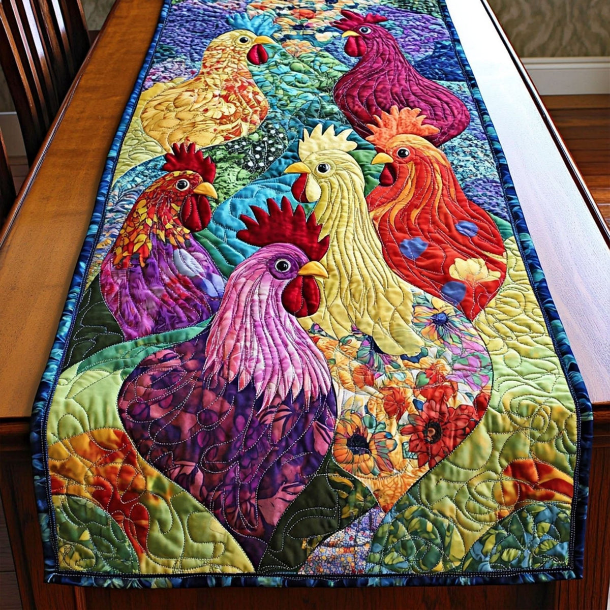 Vivid Rooster in Pink and Purple Table Runner