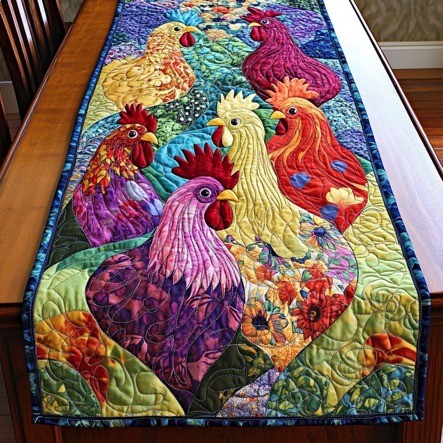Vivid Rooster in Pink and Purple Table Runner