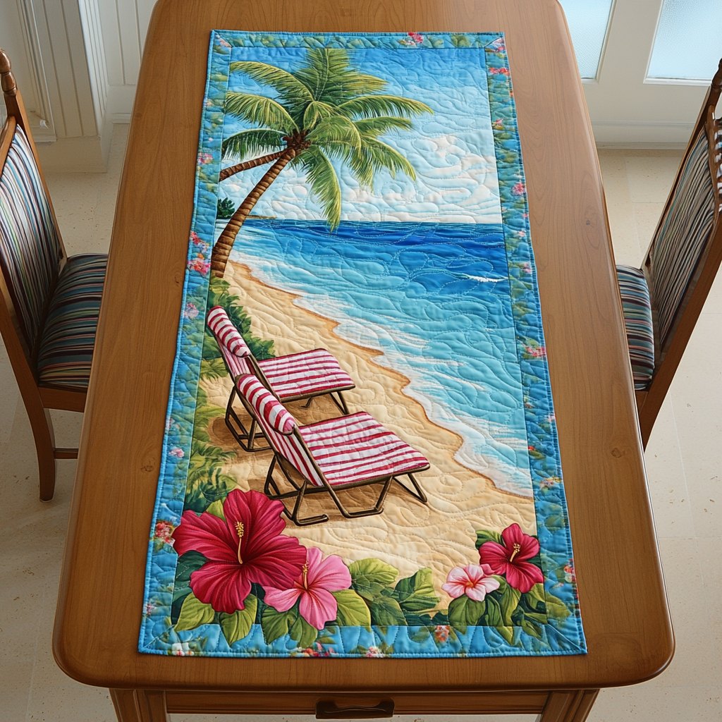 Beach Chair Under a Palm Tree Table Runner