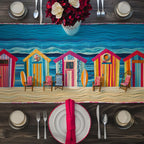 Colorful Beach Huts on the Sand Table Runner