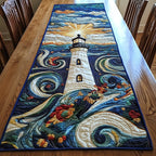 Lighthouse in Swirling Blue Night Table Runner