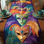 Green Masquerade Mask with Plumes Table Runner