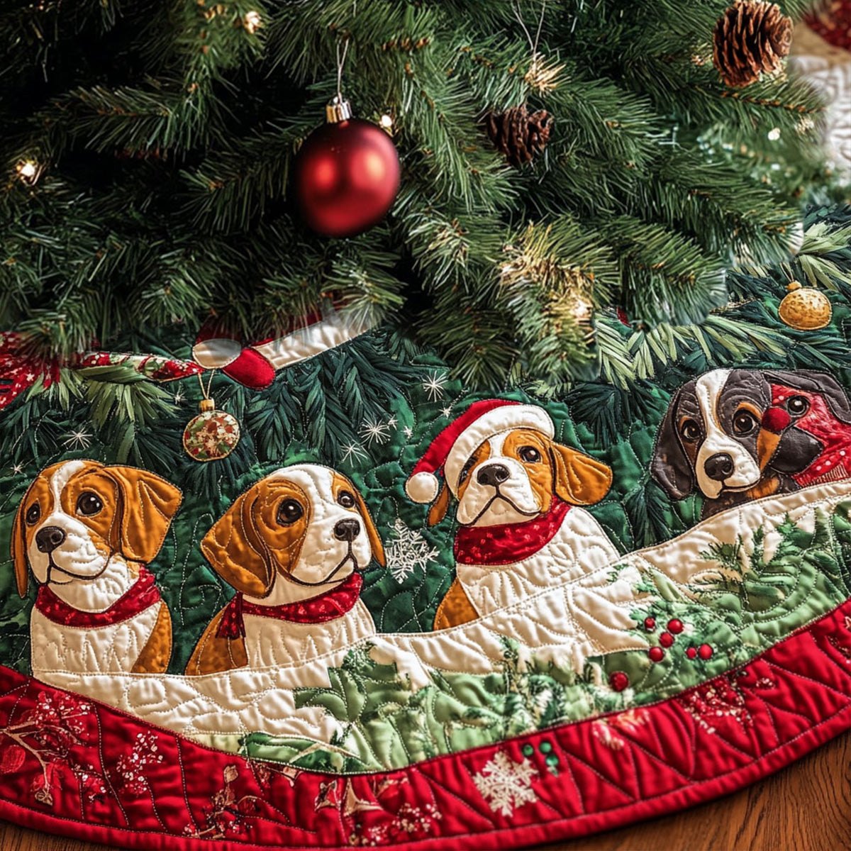 Beagle Joy Parade Christmas Tree Skirt