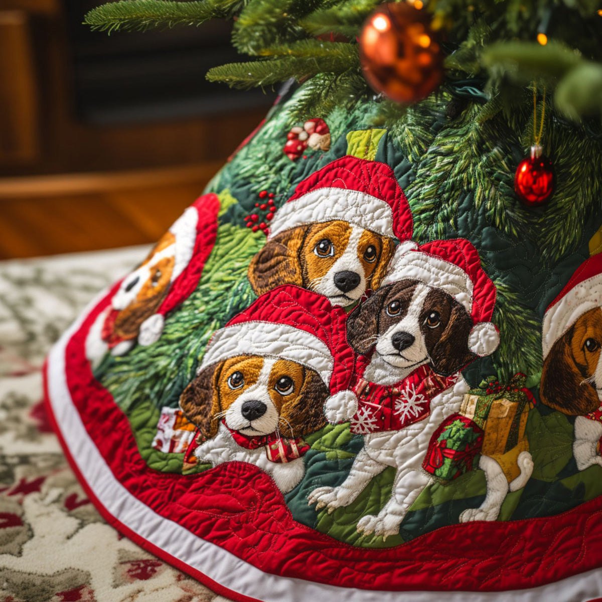 Beagle Sleigh Ride Christmas Tree Skirt