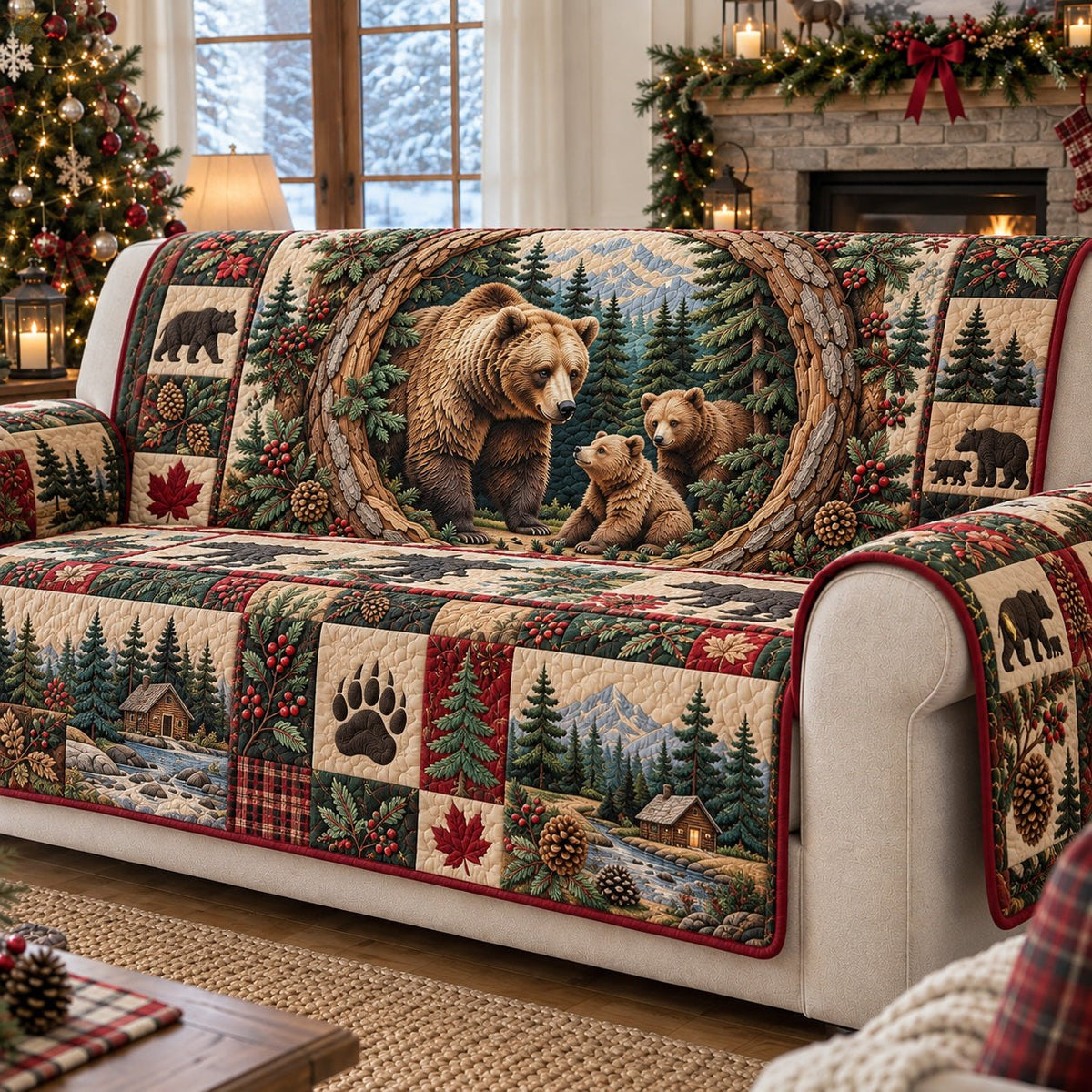 Bear Family Woodland Retreat Sofa Cover