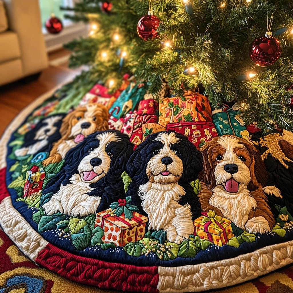 Bernedoodle Snowy Delight Christmas Tree Skirt