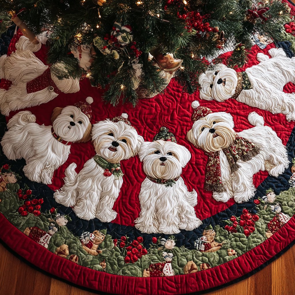 Berry Maltese Christmas Tree Skirt