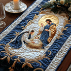 Holy Family with Newborn in Blue Table Runner