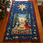 Nativity Among Pines and Gold Stars Table Runner