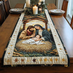 Nativity in the Stable on Cream Table Runner