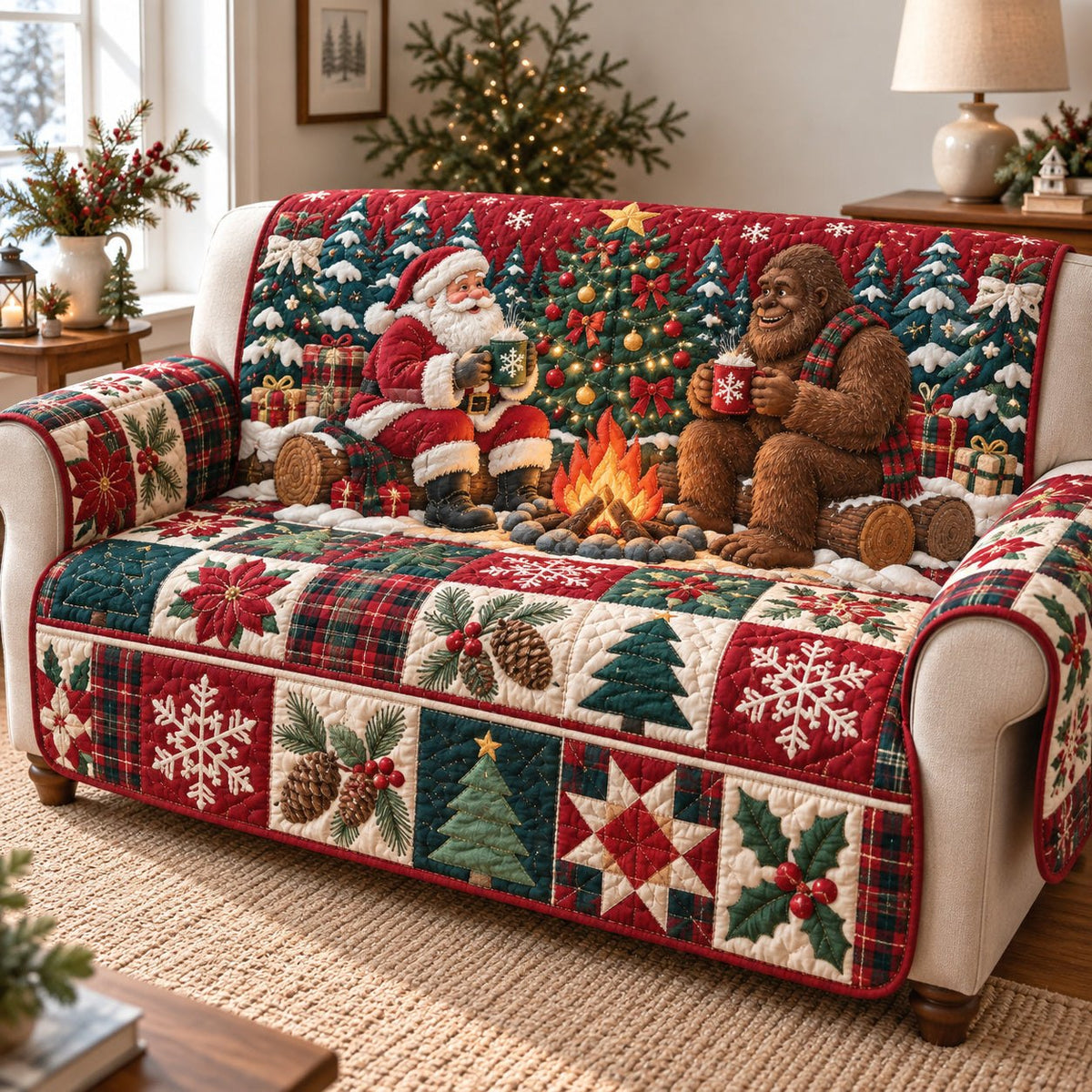 Bigfoot Santa Claus Cheer Sofa Cover