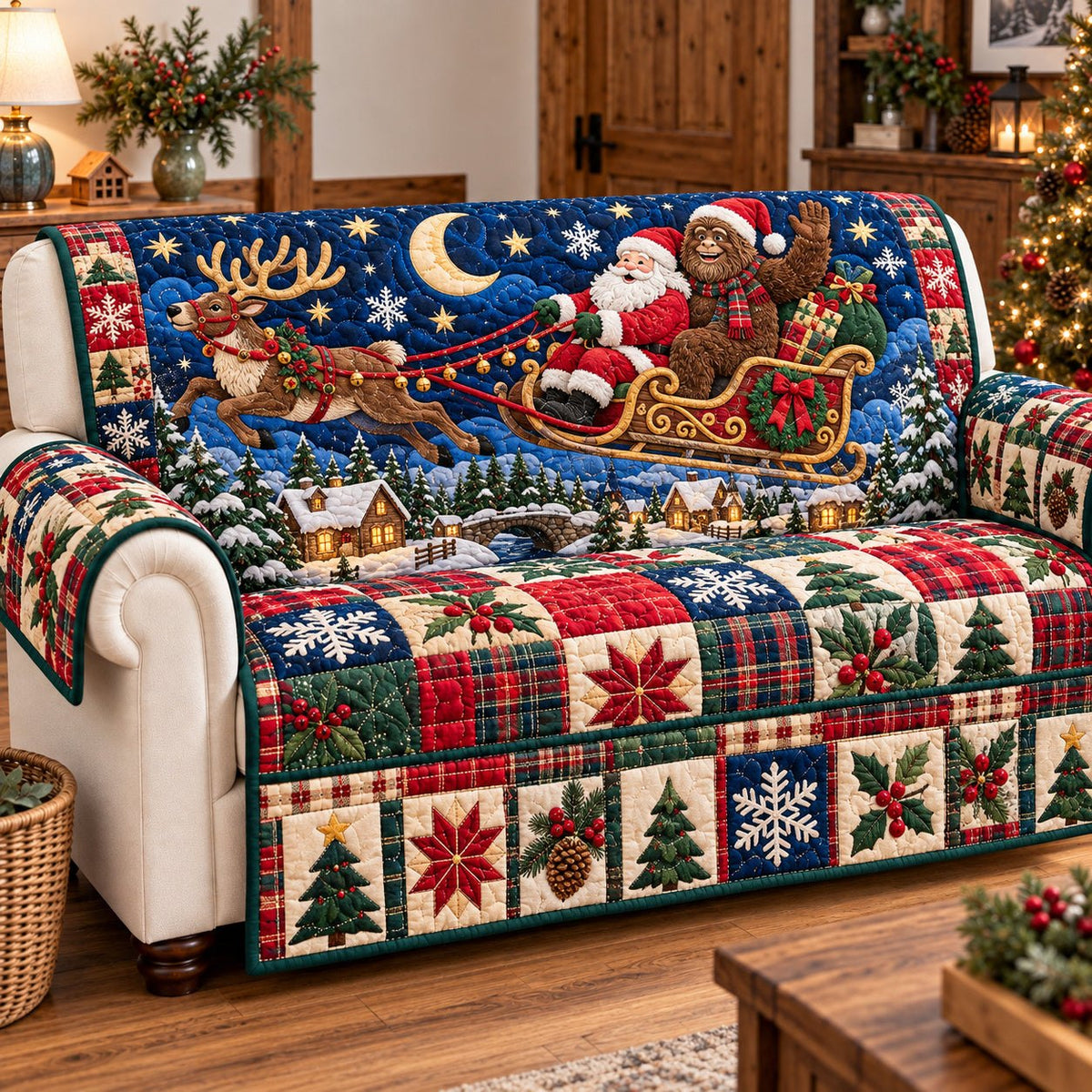 Bigfoot Santa Claus Holiday Sofa Cover