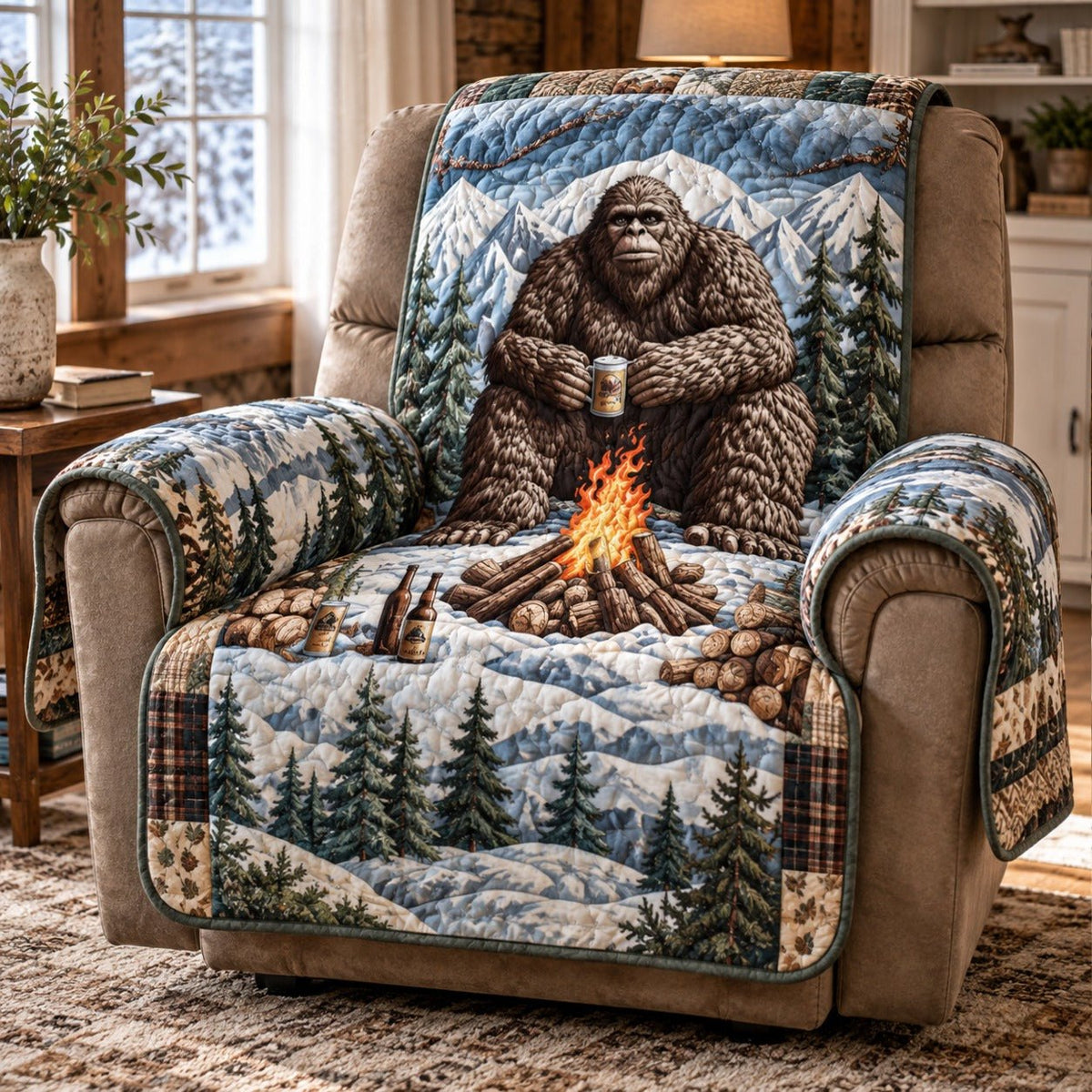 Bigfoot Snowy Campfire Brew Sofa Cover