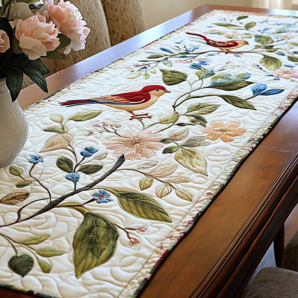 Birds Blossom Table Runner
