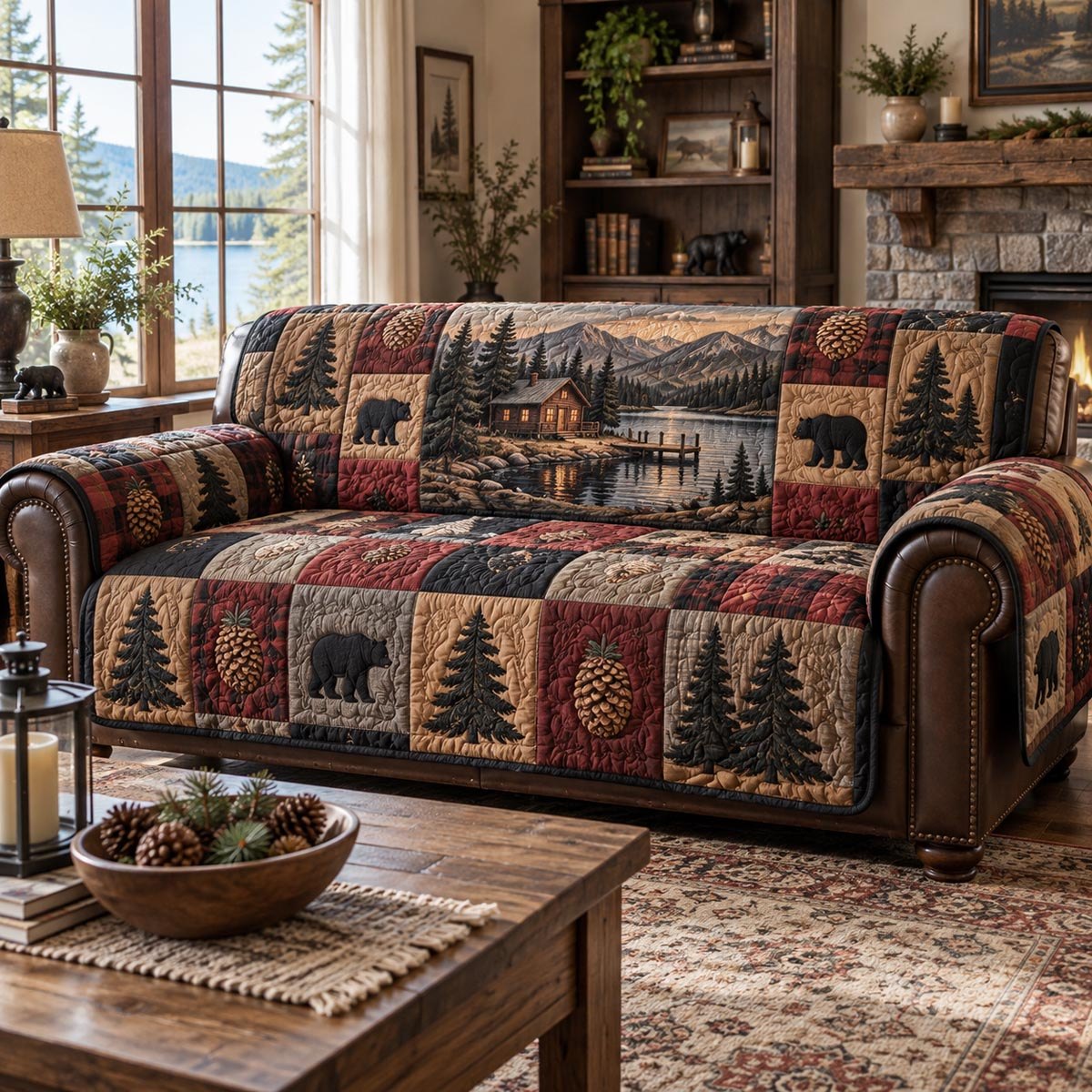 Black Bear Cabin Sofa Cover
