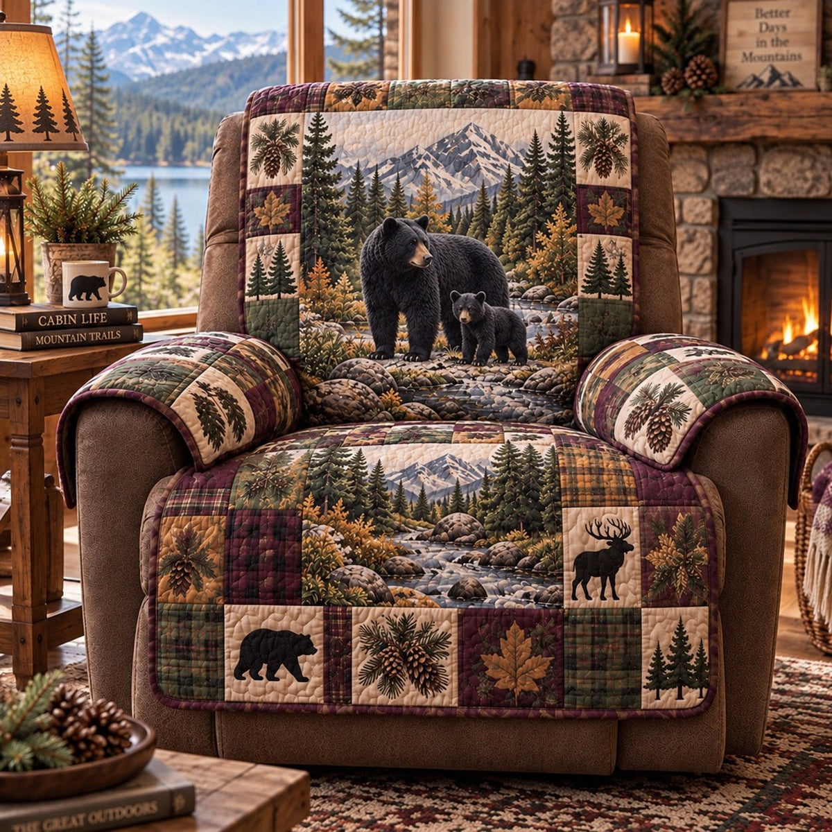 Black Bear Forest Lodge Sofa Cover