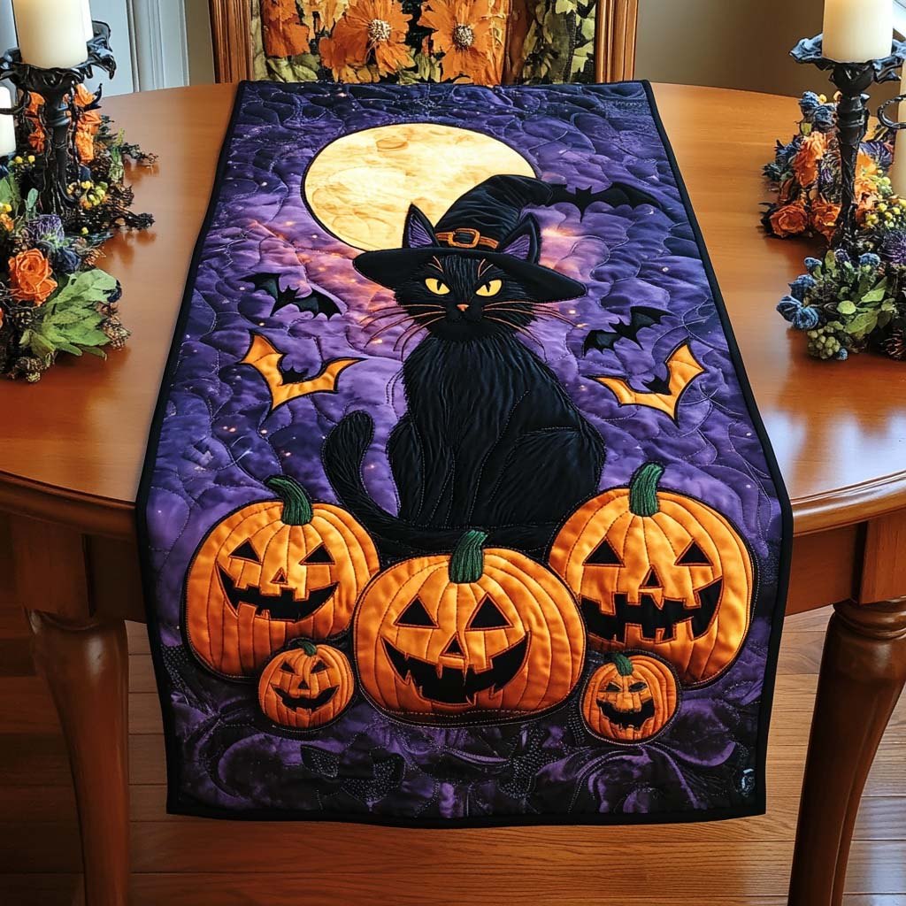 Black Cat and Pumpkins Table Runner