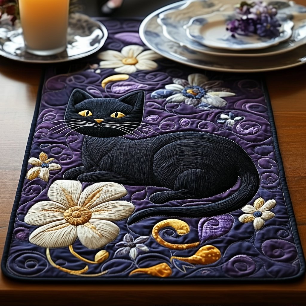 Black Cat Cottage Table Runner