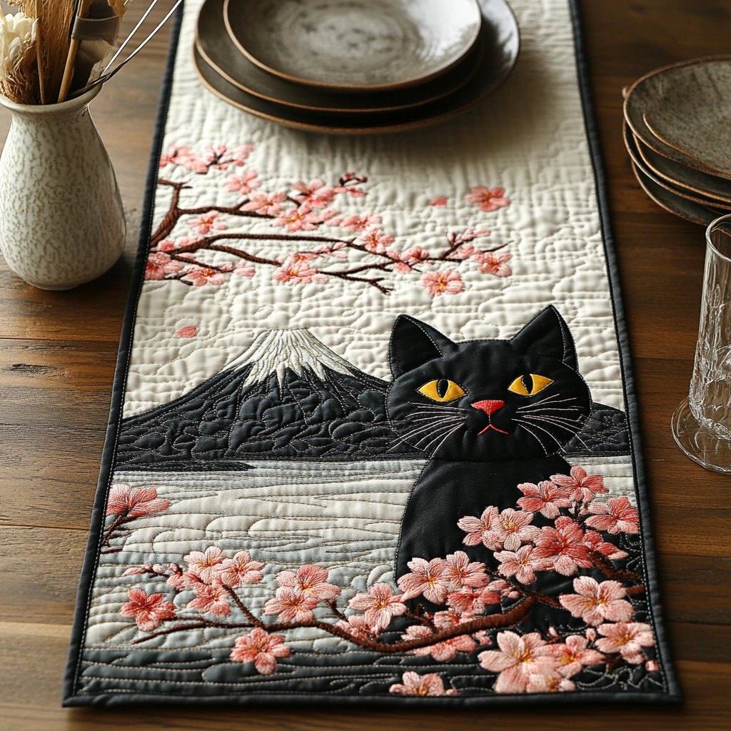 Black Cat Hanami Table Runner