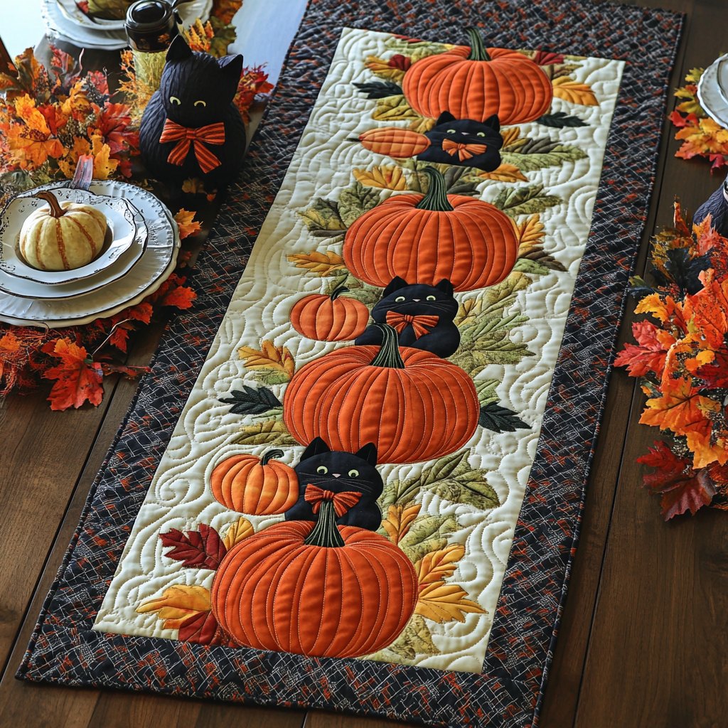 Black Cat Harvest Table Runner