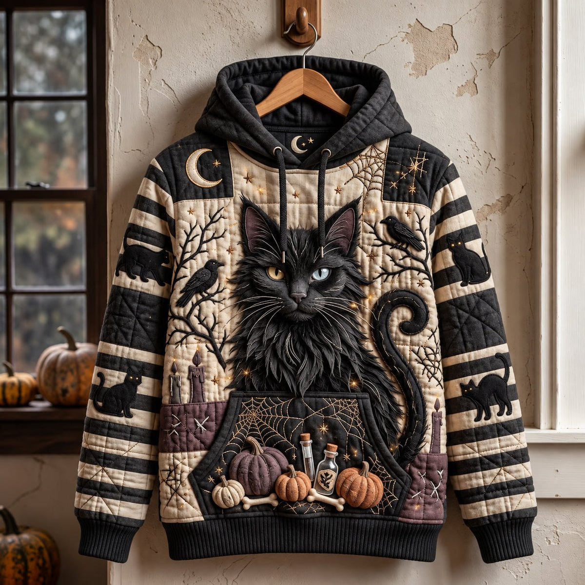 Black Cat hoodie, all-over print