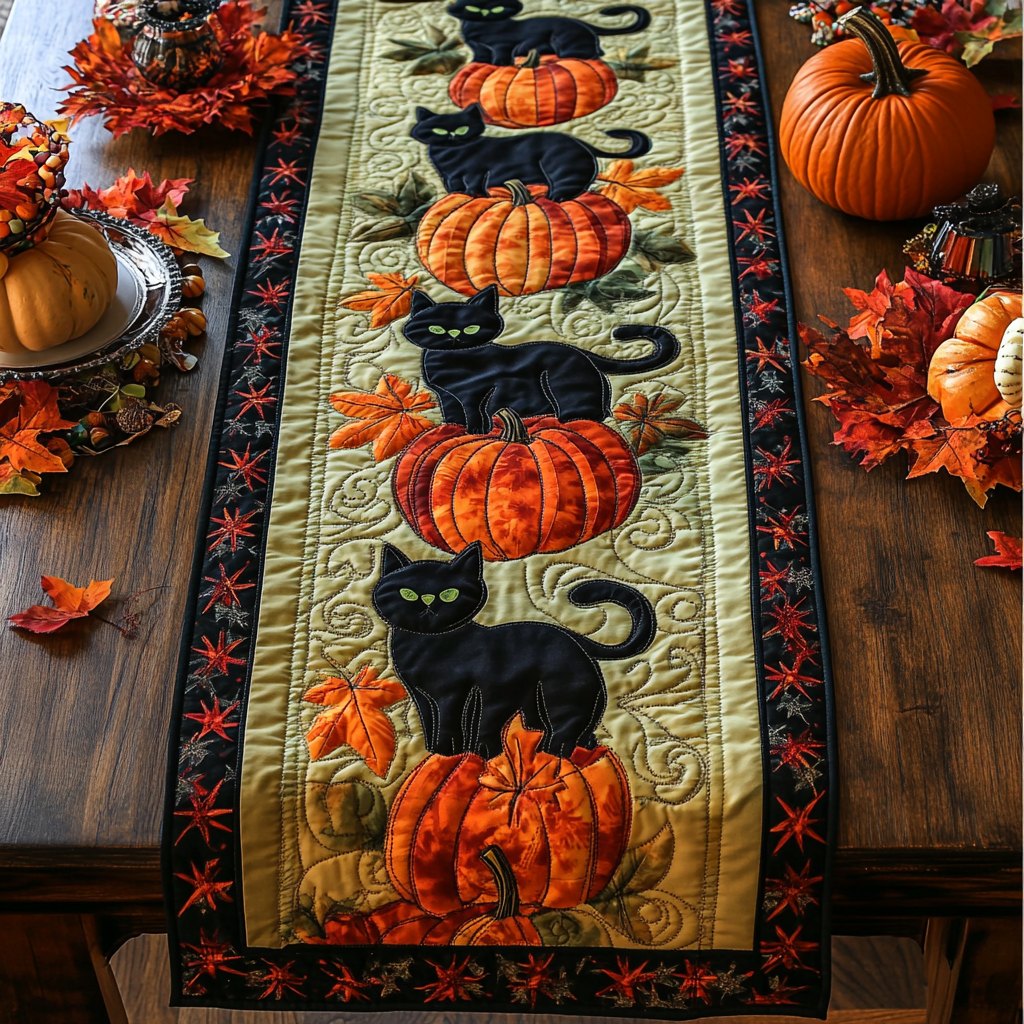 Black Cat Whispers Table Runner