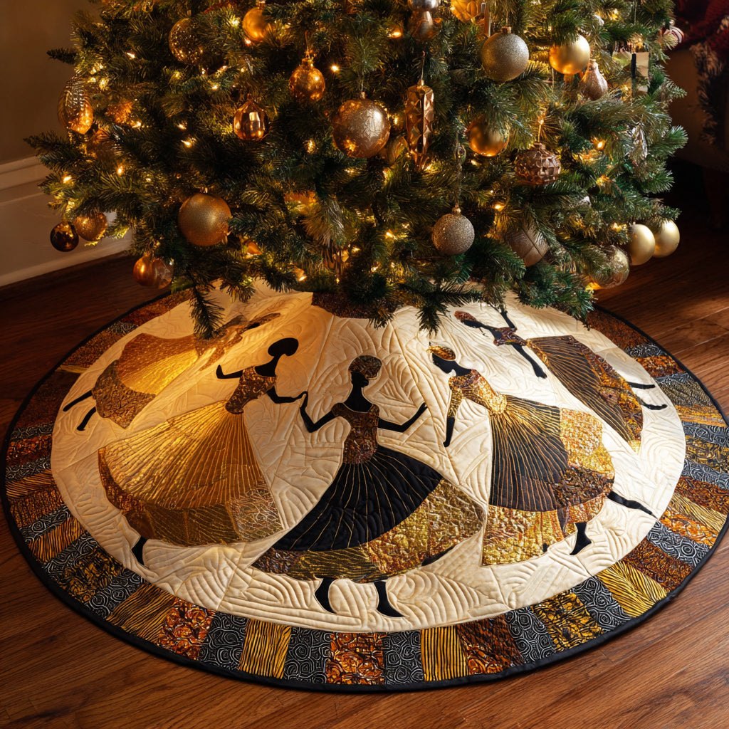 Black Woman Merry Circle Christmas Tree Skirt