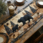 Black Bears Among Pine Trees Table Runner