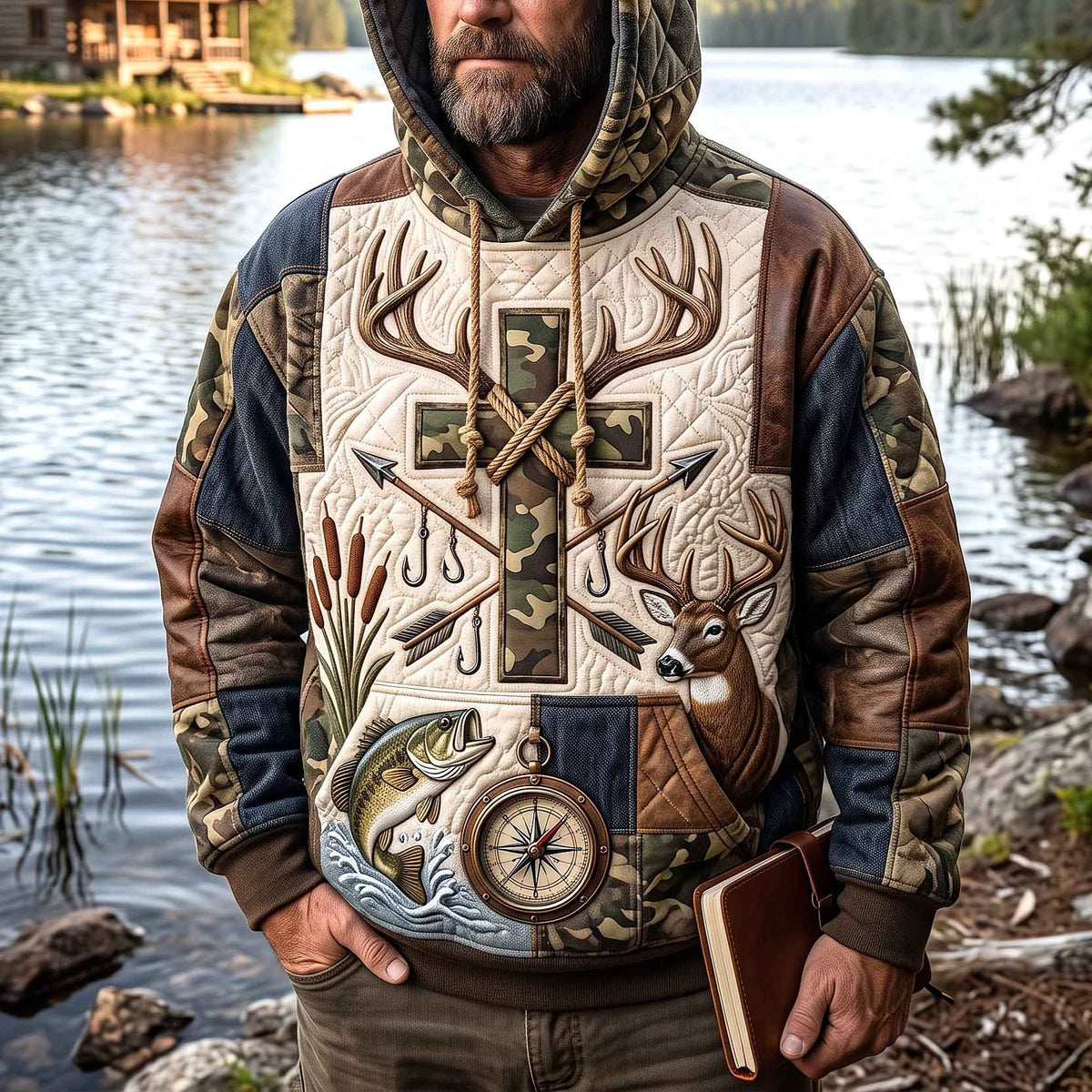 Deer Compass Cross hoodie, all-over print