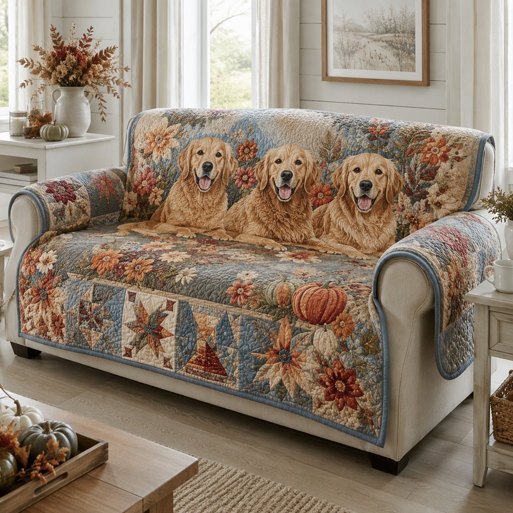 Goldens on the Autumn Harvest Field Sofa Cover