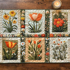 Garden Flower Blocks on Cream Table Runner