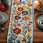 Cottage Garden Flowers on Cream Table Runner