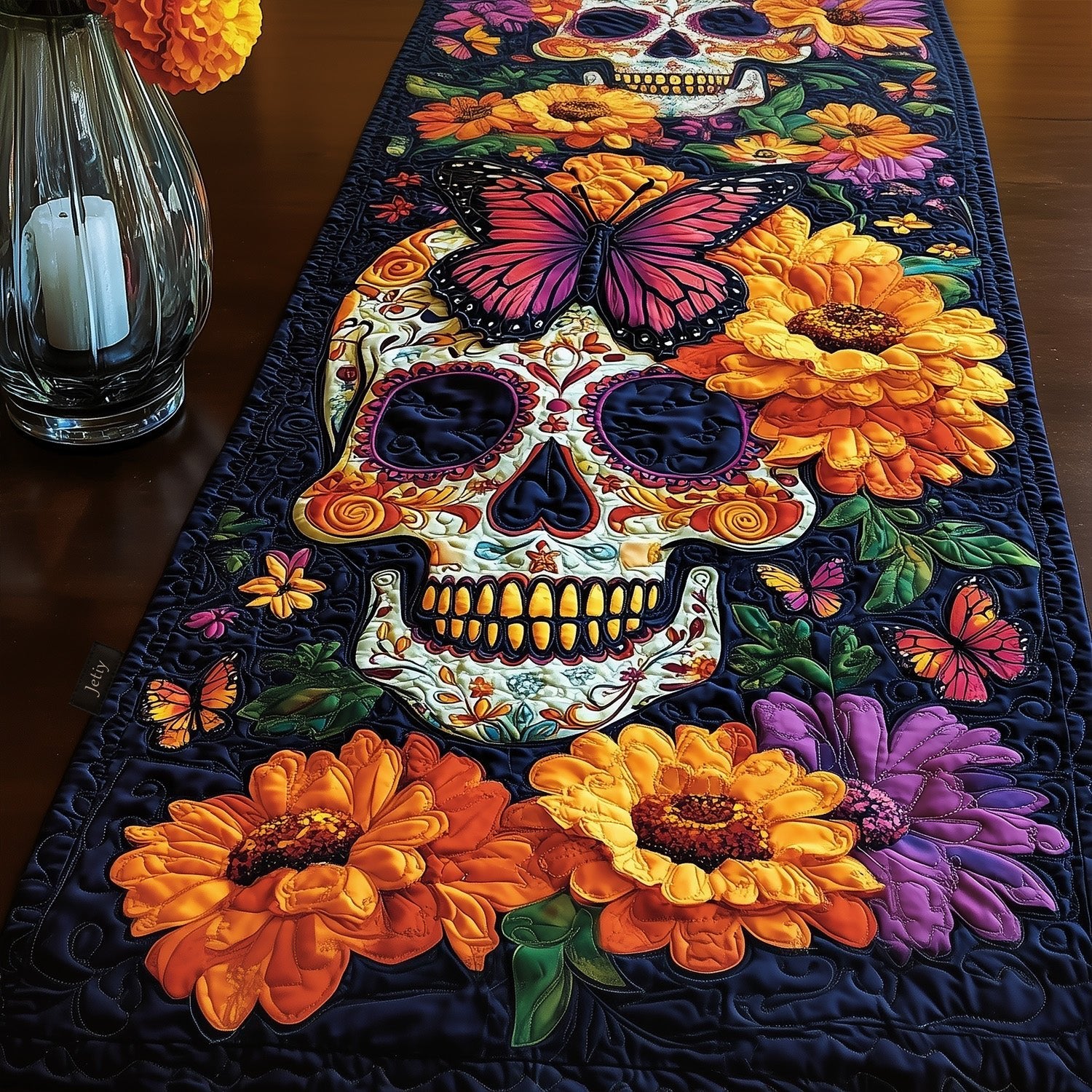 Blooming Calavera Table Runner