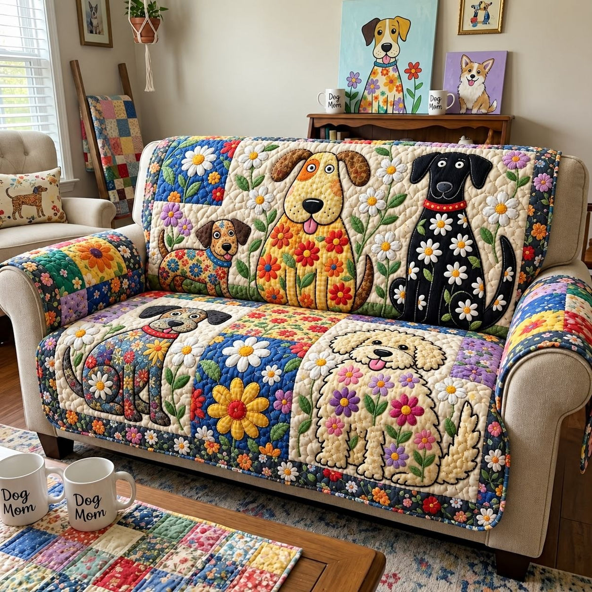 Blooming Dog Friends Sofa Cover