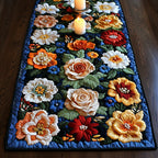 Cream Roses and Poppies on Navy Table Runner