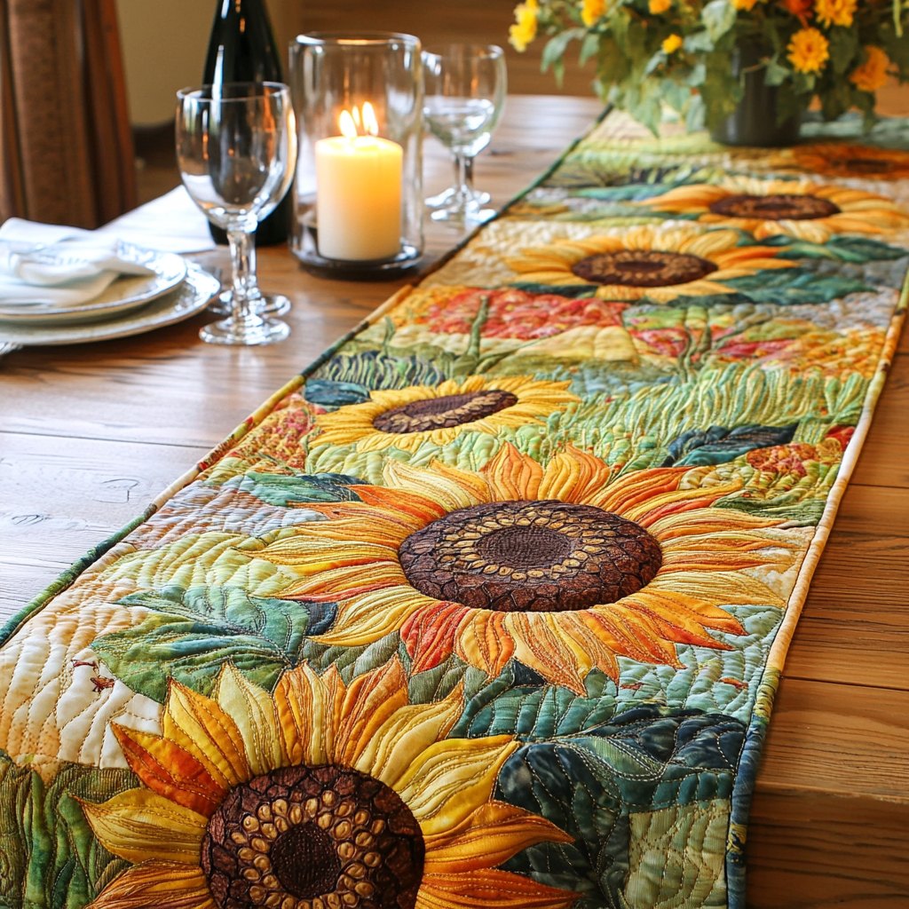 Sunflowers on a Green Field Table Runner