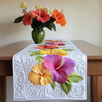 Pink and Orange Hibiscus on White Table Runner