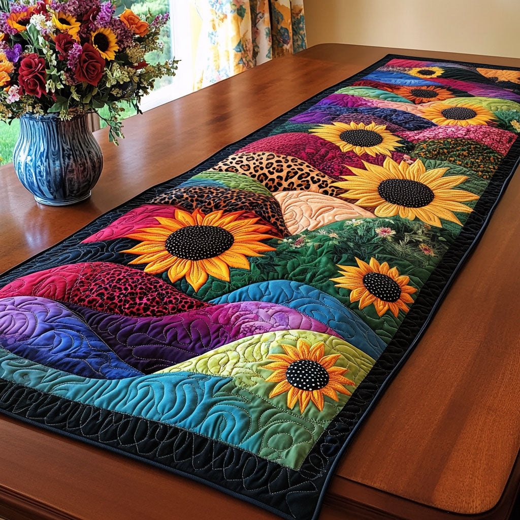 Sunflowers Over Rainbow Fields Table Runner