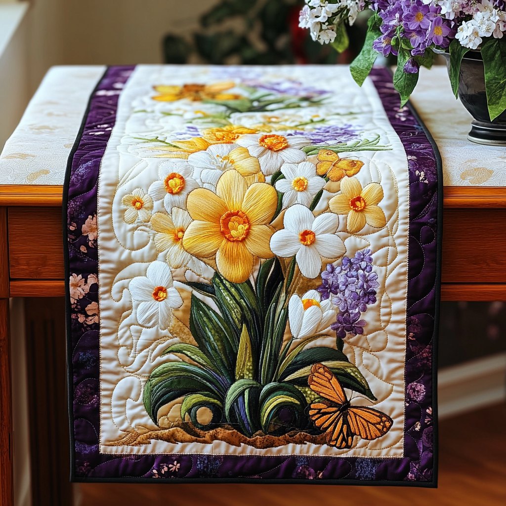 Daffodils with a Monarch Butterfly Table Runner