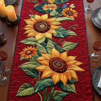 Sunflowers on Deep Red Table Runner