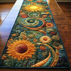 Sunflower in Swirling Green Leaves Table Runner