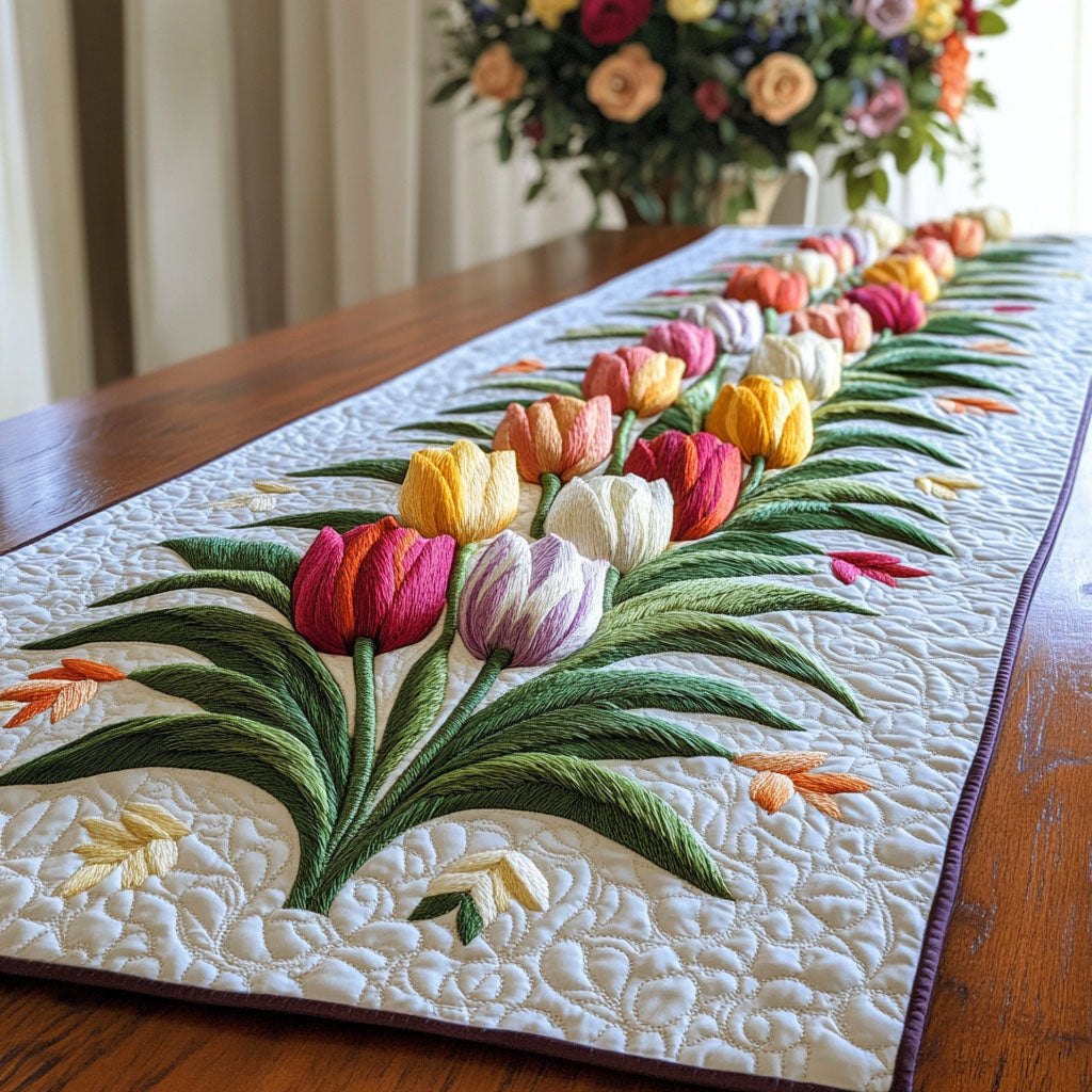 Blooming Tulip Rows Table Runner