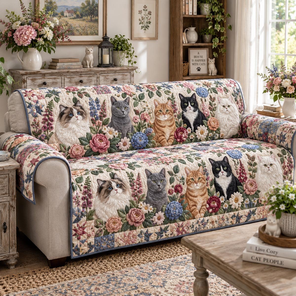 Blooming Whiskers Sofa Cover