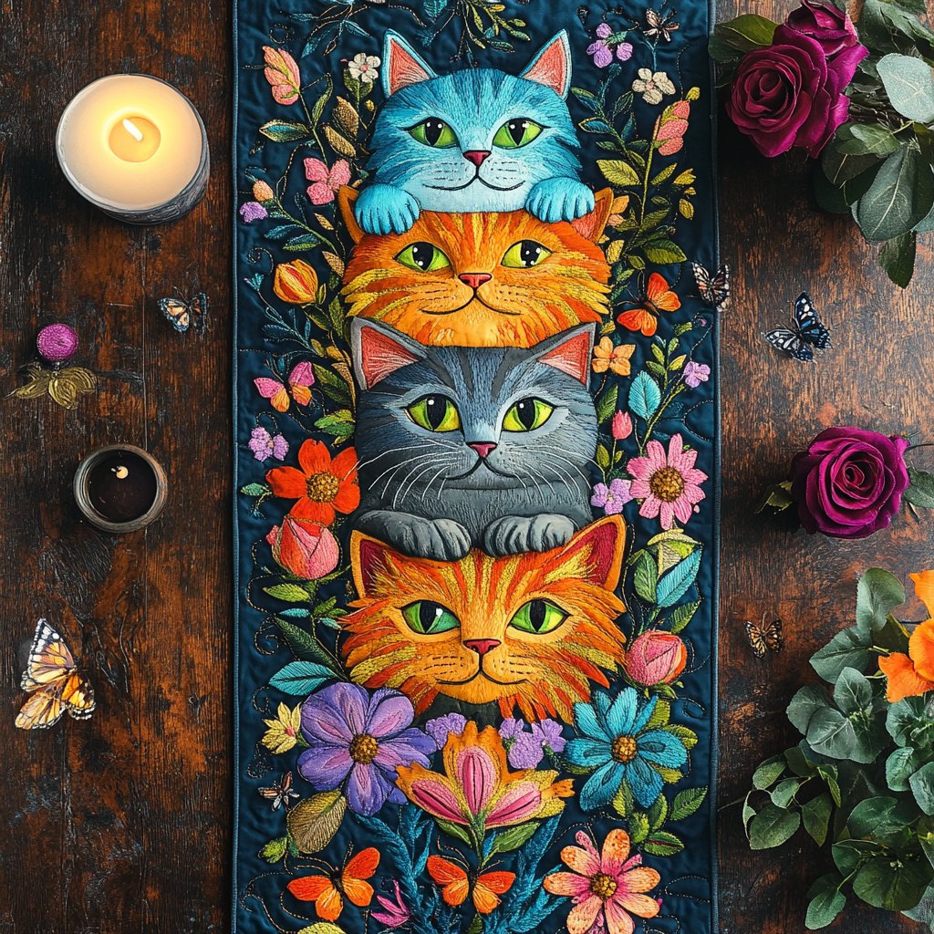 Blooming Whiskers Table Runner