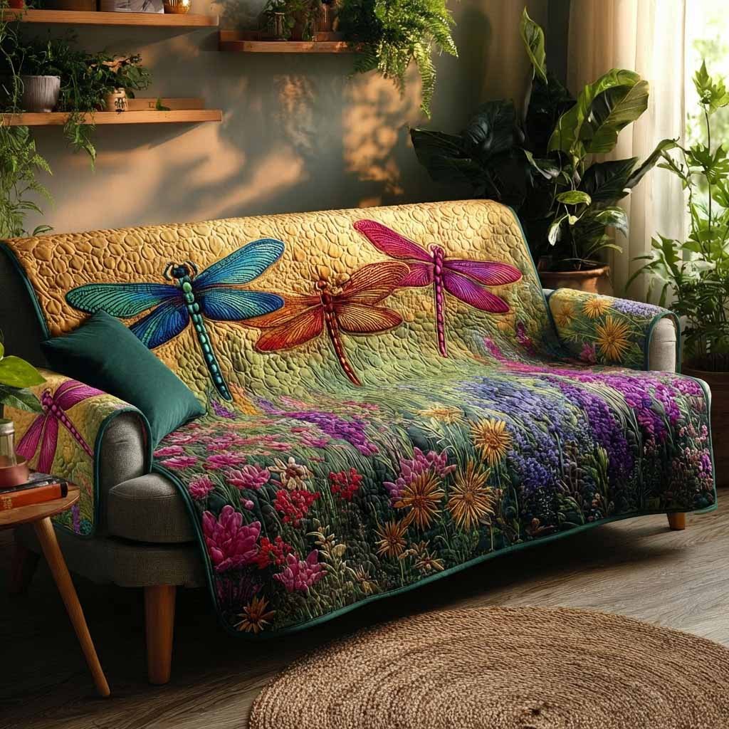 Dragonfly on the Wildflower Field Sofa Cover