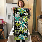 Green Blossoms on Black Table Runner