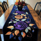 Purple Rose on Black Vine Table Runner