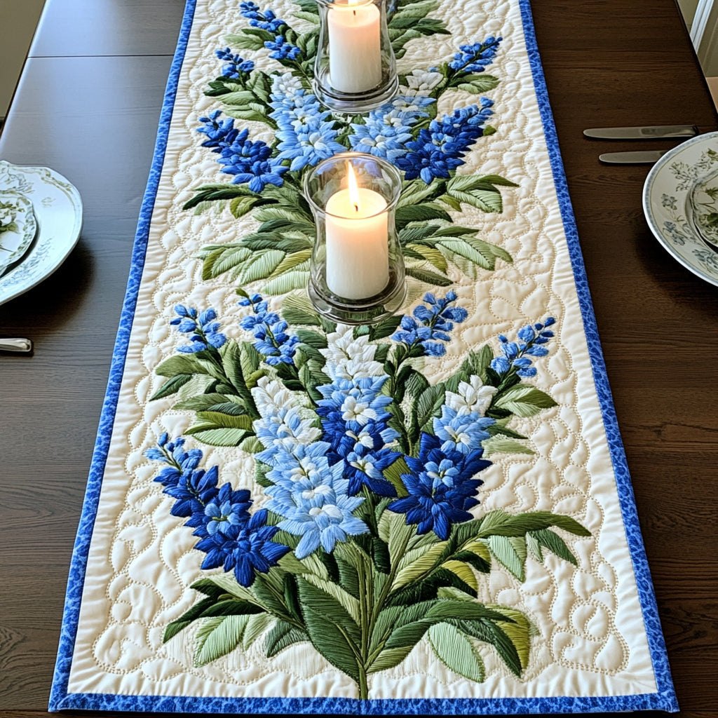 Blue Hyacinths on Cream Table Runner