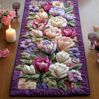 Pink Tulips with Purple Border Table Runner